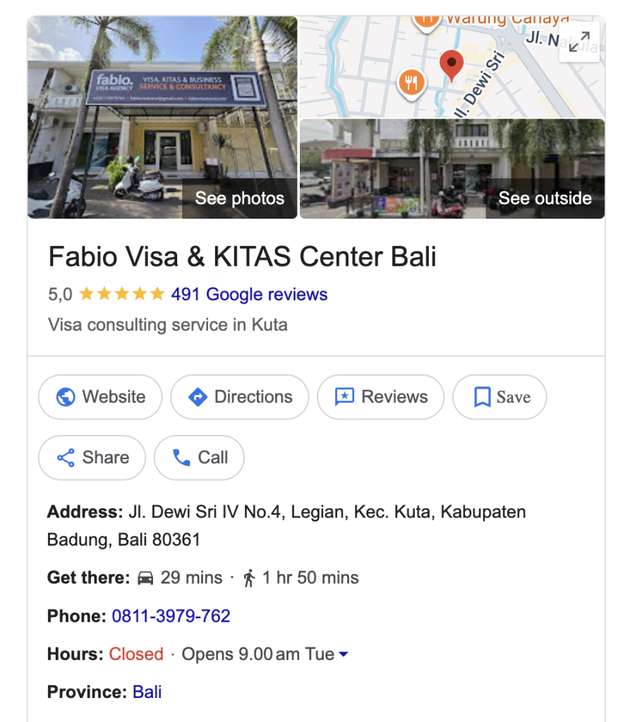 5 stars rating on google fabio visa agency bali